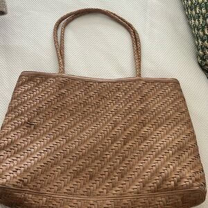 Bembien light tan/natural leather woven tote bag